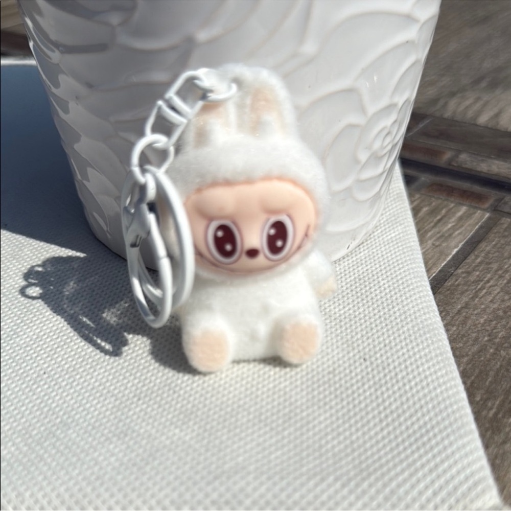 Adorable White Colored Fuzzy Bunny Labubu Keychain NEW with Tags